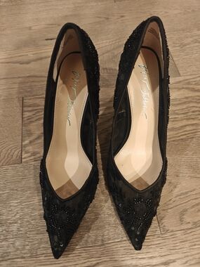 Betsey Johnson Black Beaded Pointed-Toe Heels